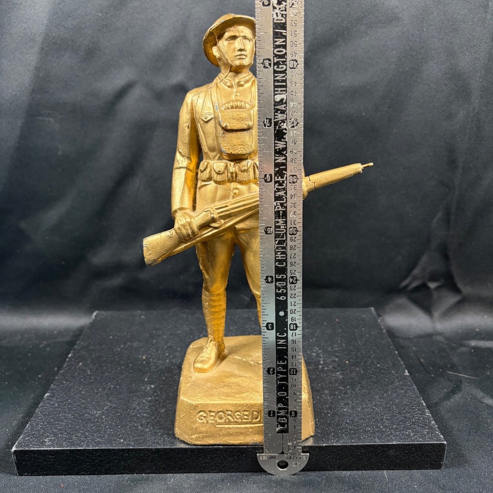 George Dilboy WWI Doughboy Soldier Statue Cast Metal Gold Tone Vintage 5.5" - Picture 5 of 15